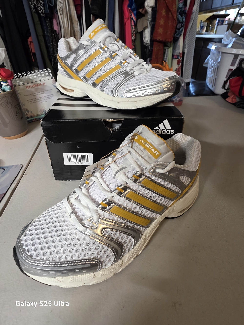 Adidas Adistar Control 5 W Cloud White, Preloved Yellow, and Silver Colorway